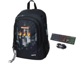Mochila com Teclado e Rato Gaming UNKEEPER That's Fire Yo (Preto - Poliéster - 22x29x14 cm)