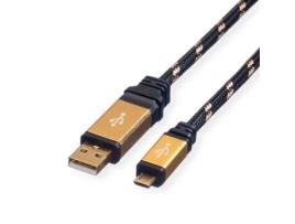 Cabo ROLINE GOLD (USB-A e Micro USB - 0.8m - Preto)