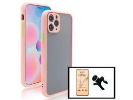 Kit Capa Traseira Proteção Camara + Vidro Temperado Ceramica Full Cover + Suporte Magnético com Pernas para Iphone 13 Rosa