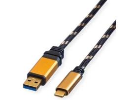 Cabo ROLINE GOLD (USB-A e USB-C - 0.5m - Preto)