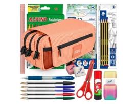 Estojo Triplo com Material Escolar COLEPACK Kuru 2022 (Laranja - 22 x 11 x 9 cm - Poliéster)