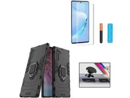 Kit Capa/Película de Vidro Nano Curved UV e Suporte Magnético Auto Samsung Galaxy Note 10 PHONOCARE Militar Preto