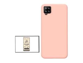 Kit Vidro Temperado Ceramica Full Cover + Capa Proteção Traseira Silicone para Samsung Galaxy F12 Rosa