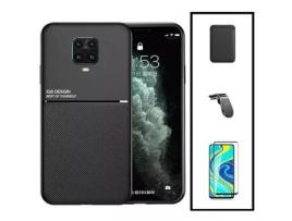 Kit Capa Traseira Magnética Anti Choque + Carteira Magentica Preto + Película de Vidro Temperado Gorilasglass + Suporte de Carro Magnético L para Xiaomi Redmi Note 10 Lite