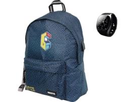 Mochila com Smartwatch UNKEEPER Game Over (Azul - Poliéster - 22x29x14 cm)