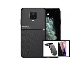 Kit Capa Traseira Magnética Anti Choque + Película de Vidro Temperado Privacidade + Suporte de Carro Magnético L para Xiaomi Redmi Note 10 Lite