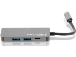 Cabo Hub AKASHI 4 em 1 (2 USB - USB-C - HDMI 4K - Cinza)