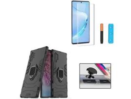 Kit Capa/Película de Vidro Nano Curved UV e Suporte Magnético Auto Samsung Galaxy Note 10 Plus PHONOCARE Militar Preto