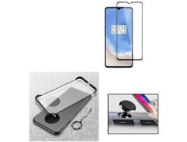 Kit Capa, Película de Vidro Temperado 5D e Suporte Magnético Auto OnePlus PHONOCARE Naked Transparente