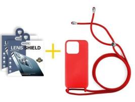 Conjunto 2 x Película de Câmara + Capa Accetel Apple iPhone 14 Pro Gel Rope Vermelho