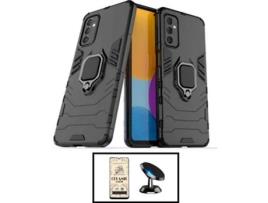 Kit Capa Militar Magnética + Película + Suporte Samsung Galaxy M32 5G G4M Preto