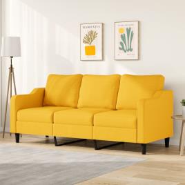vidaXL Sofá de 3 lugares 180 cm tecido amarelo-claro
