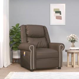 vidaXL Poltrona massagens reclinável couro artif. castanho brilhante