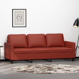 vidaXL Sofá de 3 lugares 180 cm couro artificial vermelho tinto