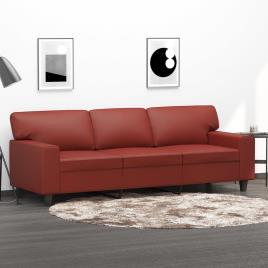 vidaXL Sofá de 3 lugares 180 cm couro artificial vermelho tinto