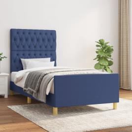 vidaXL Estrutura de cama c/ cabeceira 100x200 cm tecido azul