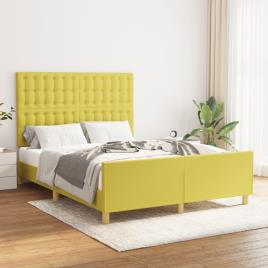 vidaXL Estrutura de cama c/ cabeceira 140x200 cm tecido verde