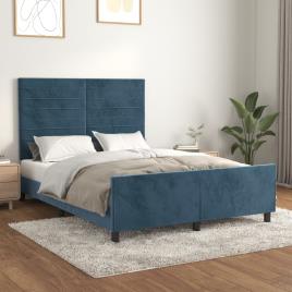 vidaXL Estrutura de cama c/ cabeceira 140x200 cm veludo azul-escuro