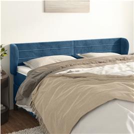 vidaXL Cabeceira de cama c/ abas veludo 203x23x78/88cm azul-escuro