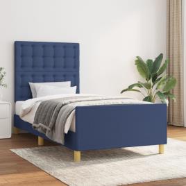 vidaXL Estrutura de cama c/ cabeceira 100x200 cm tecido azul