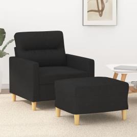 vidaXL Poltrona com apoio de pés 60 cm tecido preto