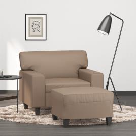 vidaXL Poltrona com apoio de pés 60 cm couro artificial cappuccino