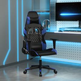 vidaXL Cadeira gaming de massagens couro artificial preto e azul