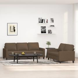 vidaXL 2 pcs conjunto de sofás com almofadões tecido castanho
