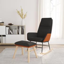 vidaXL Cadeira de baloiço com banco tecido cor preto
