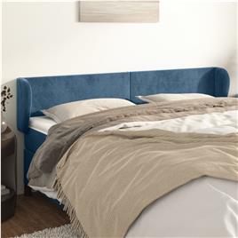 vidaXL Cabeceira de cama c/ abas veludo 203x23x78/88cm azul-escuro