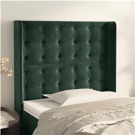 vidaXL Cabeceira cama c/ abas veludo 93x16x118/128 cm verde-escuro