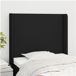 vidaXL Cabeceira de cama c/ abas tecido 83x16x118/128 cm preto