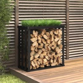 vidaXL Suporte de lenha p/ exterior 108x52x106 cm pinho maciço preto