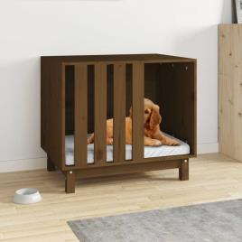 vidaXL Casota para cães 70x50x62 cm pinho maciço castanho mel