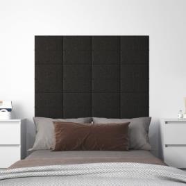 vidaXL Painel de parede 12 pcs 30x30 cm tecido 1,08 m² preto