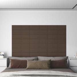 vidaXL Painel de parede 12 pcs 60x15 cm tecido 1,08 m² castanho