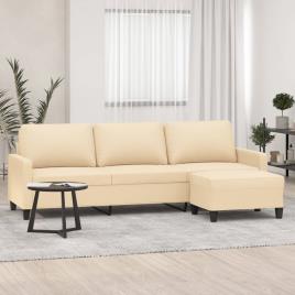 vidaXL Sofá de 3 lugares com apoio de pés 210 cm tecido cor creme