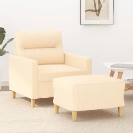 vidaXL Poltrona com apoio de pés 60 cm tecido cor creme