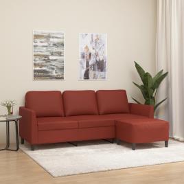 vidaXL Sofá 3 lugares c/ apoio pés 180 cm couro artif. vermelho tinto