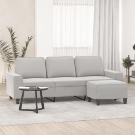 vidaXL Sofá 3 lugares c/ apoio de pés 180 cm microfibra cinza-claro