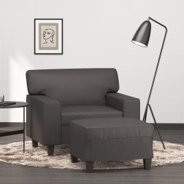 vidaXL Poltrona com apoio de pés couro artificial 60 cm cinzento