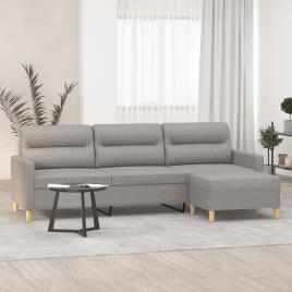 vidaXL Sofá de 3 lugares com apoio de pés 210 cm tecido cinzento-claro