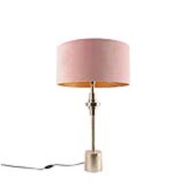 Abajur Art Déco ouro veludo tom rosa 50 cm - Diverso