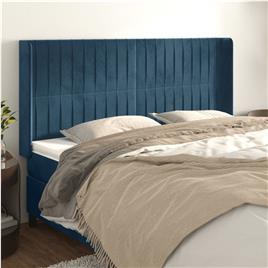 vidaXL Cabeceira cama c/ abas veludo 183x16x118/128 cm azul-escuro