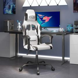 vidaXL Cadeira gaming giratória couro artificial branco e preto