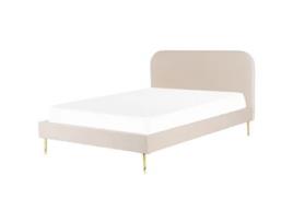 Cama com Estrado BELIANI De Veludo Bege Claro-Dourado 180 X 200 Cm Flayat