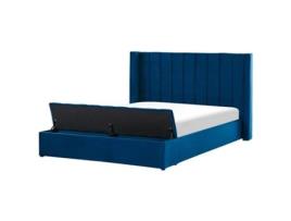Cama com Estrado BELIANI De Veludo Azul Marinho 180 X 200 Cm Noyers