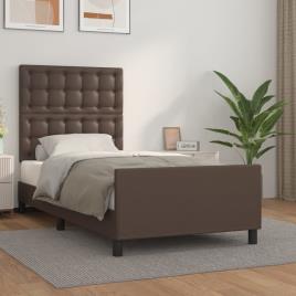 vidaXL Estrutura cama c/ cabeceira couro artificial 80x200 cm castanho