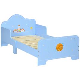 ZONEKIZ Cama para Crianças de 3-6 Anos 143x74x59cm Cama Infantil de Madeira com Barreiras de Proteção Azul   Aosom Portugal