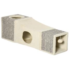 PawHut Túnel para Gatos com Bola Supensa Dobrável com Múltiplas Entradas Caverna de Sisal 98x30x30 cm Creme e Cinza   Aosom Portugal